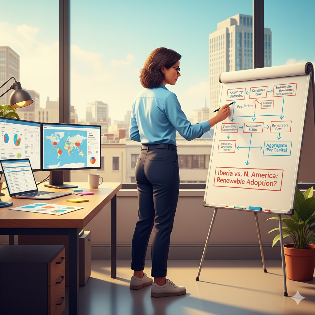 Illustration of María, a data analyst at a UN-affiliated organization