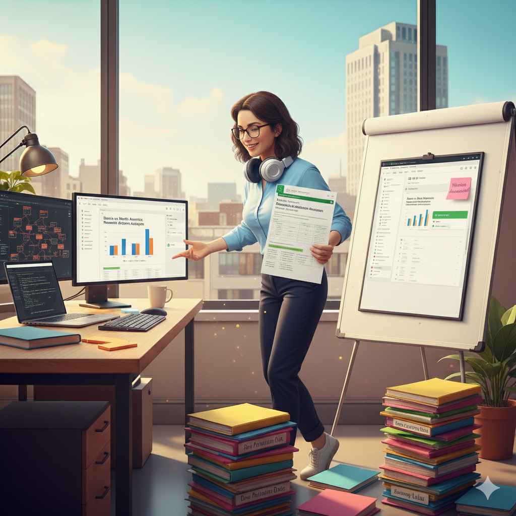 Illustration of María, a data analyst at a UN-affiliated organization