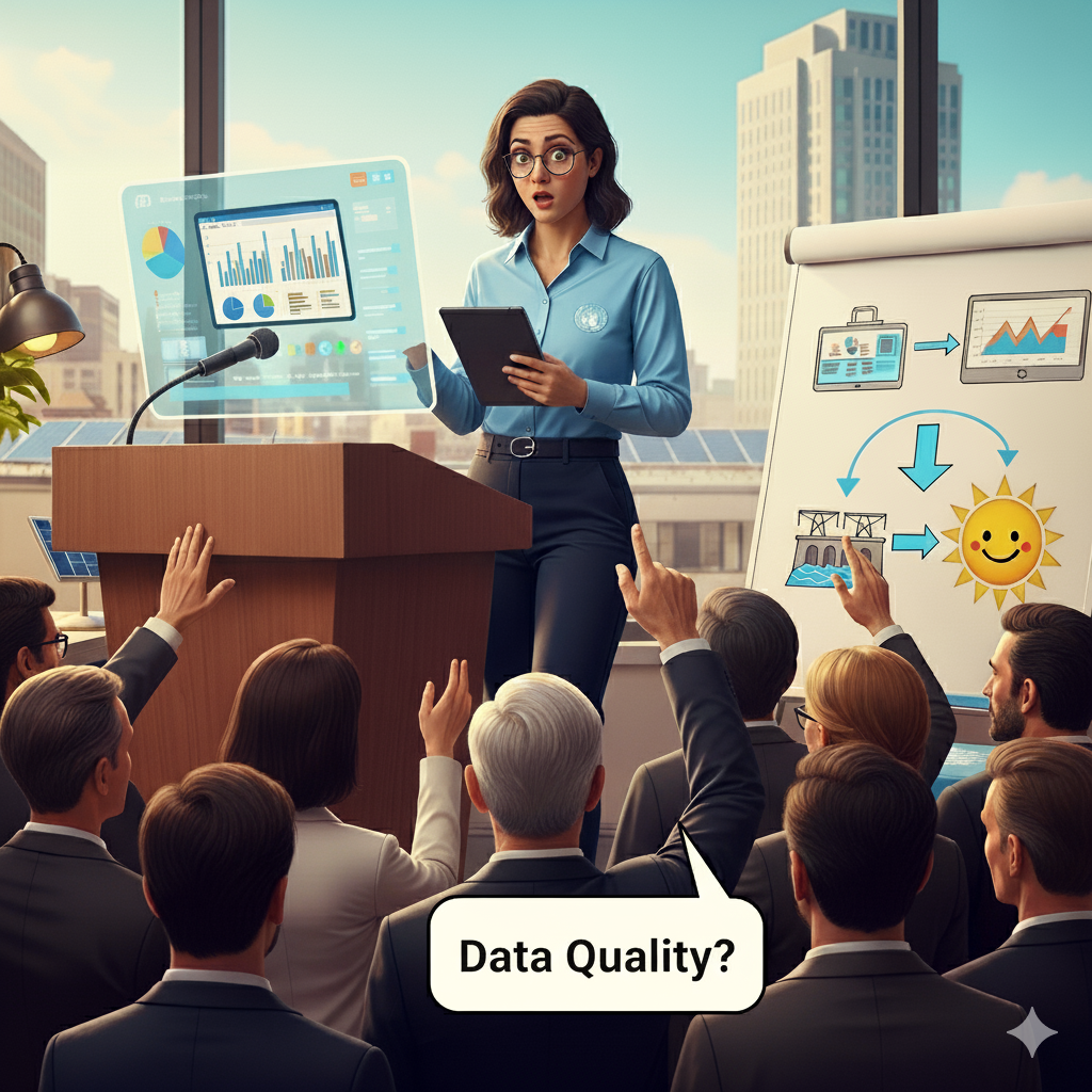 Illustration of María, a data analyst at a UN-affiliated organization